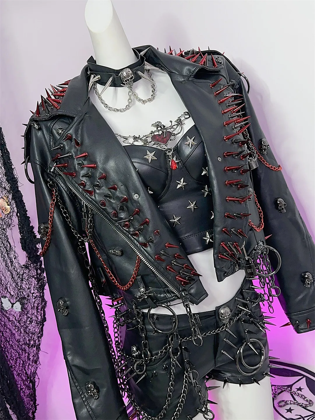 Women's Y2K Rivet Chain PU Leather Jacket