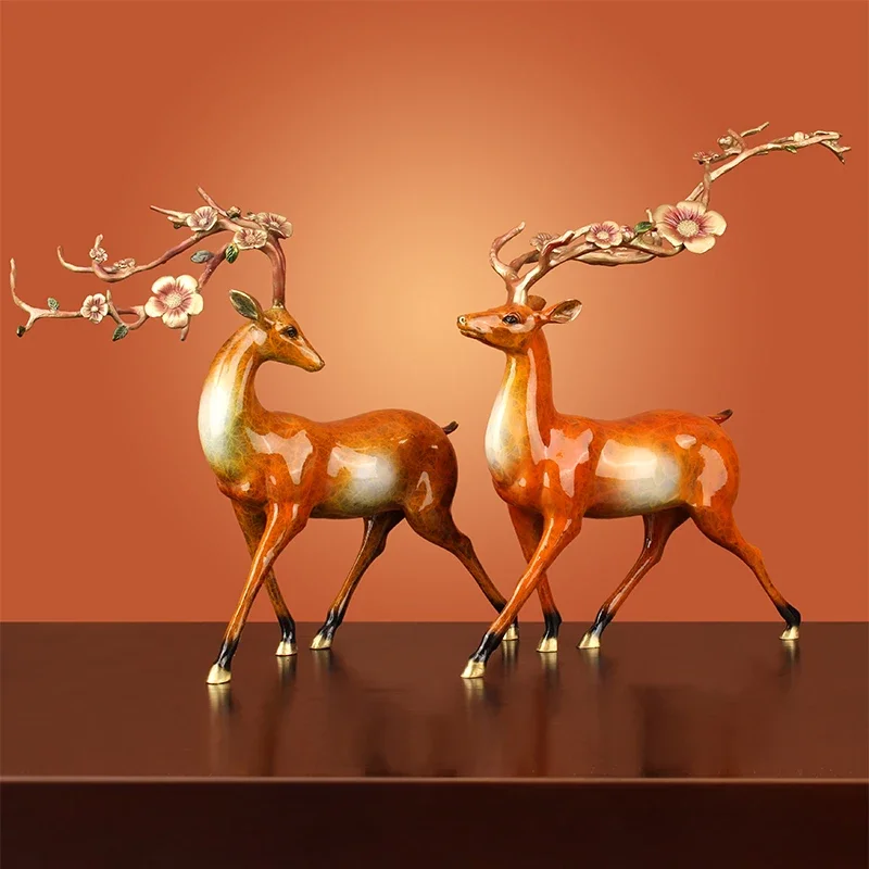 

Copper Deer Decoration Lucky Pure Copper Deer Sika Deer Living Room Chinese Style Entrance Home Decorative Crafts Creative Gift