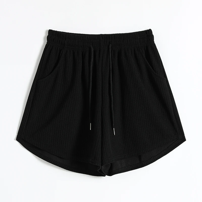 Summer Women's Elastic High Waisted Bandage Drawstring Shirring Screw Thread Solid Casual Loose Sports Trousers Sweet Shorts