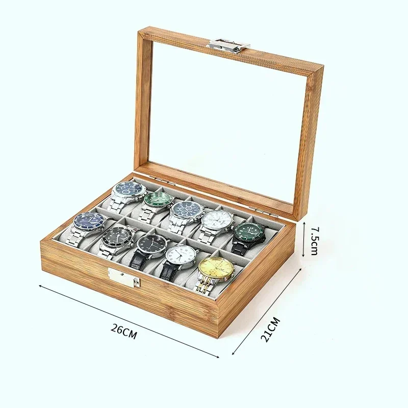 Retro 3/6/10/12 Girds Bamboo Watches Storage Clock Box Watch Holder Organizer Watch Display Woodiness Box for Handmade Festive watch storage box