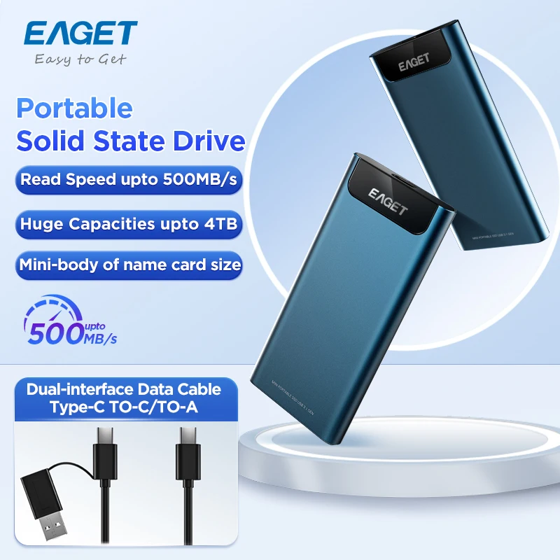 

EAGET M2 External SSD 1TB USB 3.2 Gen 2 Portable Solid State Drive 512GB 2TB Type C SSD External Drive for Laptop PC