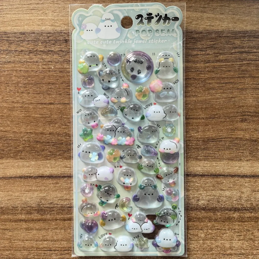 Kawaii 투명 동물 스티커 4Pcs 스크랩북 노트북 문구용 반짝이는 장식 스티커 LanLanStickersWorld Store