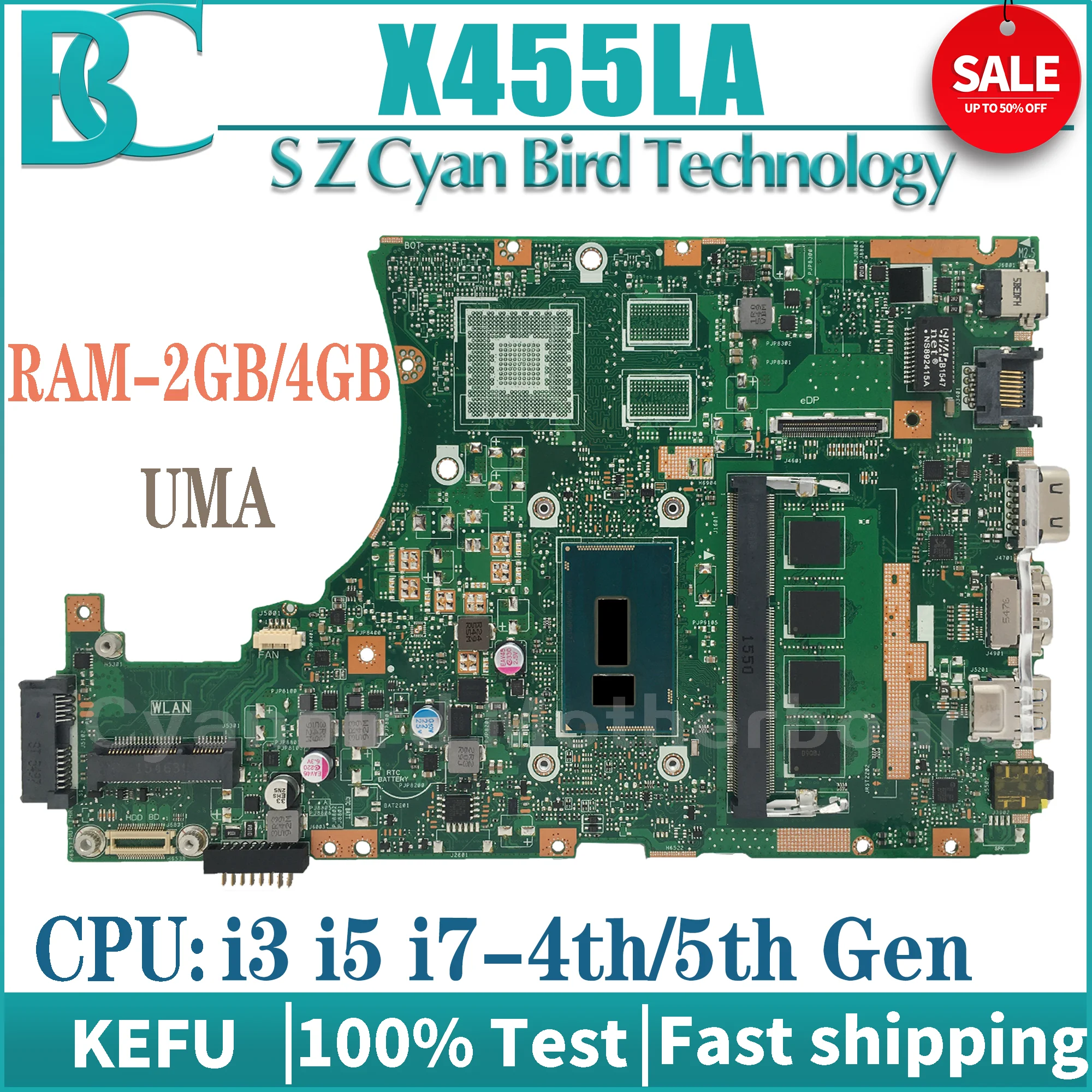 Материнская плата KEFU X455LJ Материнская плата ASUS X455LA X455LF X455L X455LD A455L F454L W419L Y483L X454L W409L для ноутбука i3 i5 i7