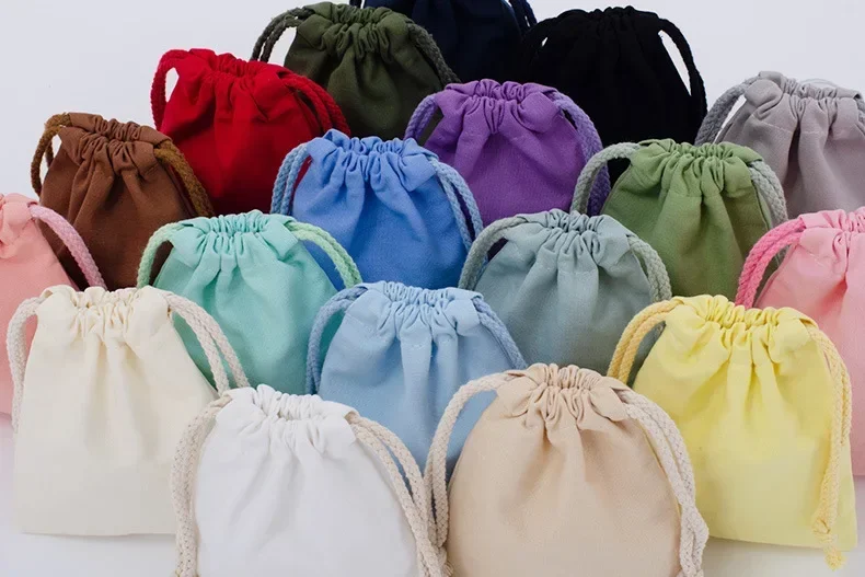 Baumwoll-Kordel zug Aufbewahrung tasche weiße Segeltuch taschen für Süßigkeiten Geschenk verpackung Beutel wieder verwendbare Kleinigkeiten organisieren staub dichte Säcke – Detail 4