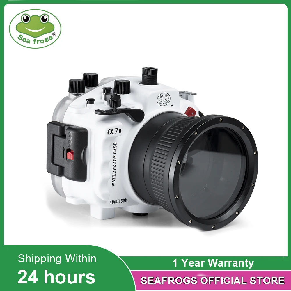 Seafrogs  A7II 용 수중 방수 하우징 케이스, 손잡이가 있는 렌즈 지원, 90mm,16-35mm, 28-70mm, 40m, 130ft