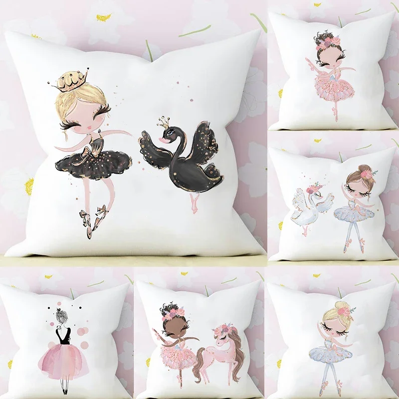 Cushion Cover Pillow Case Cover Nursing Pillow Cover Baby Pillow Cover Princess Ballerina Nursery Cushion Cover Pink Baby Girl Room Decor Nursery Decorative Cushion Pillowcase 45x45cm