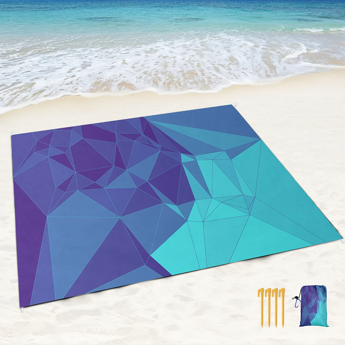 

Beach Blanket Waterproof Sandproof,Geometry Art Picnic Blankets with Sand Pockets and Stakes,Outdoor Pad for Seaside,Travel