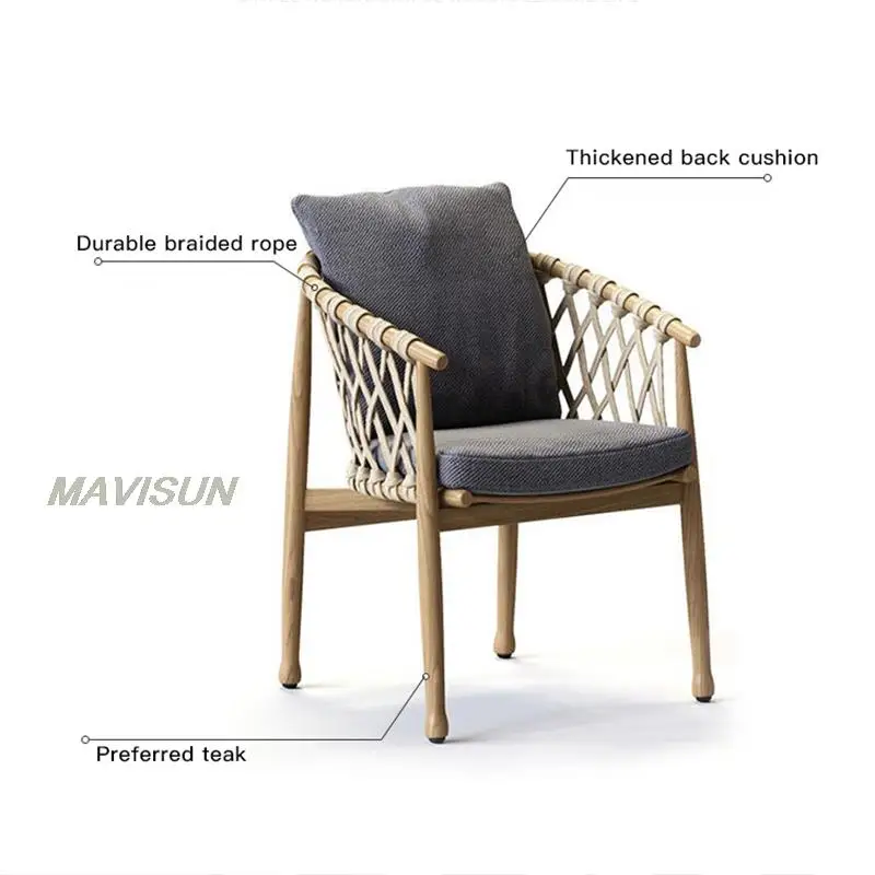 Country Style Dining Table Set For Outdoor Courtyard Villa Leisure Solid Wood Rattan Chair Terrace Dining Room Furniture