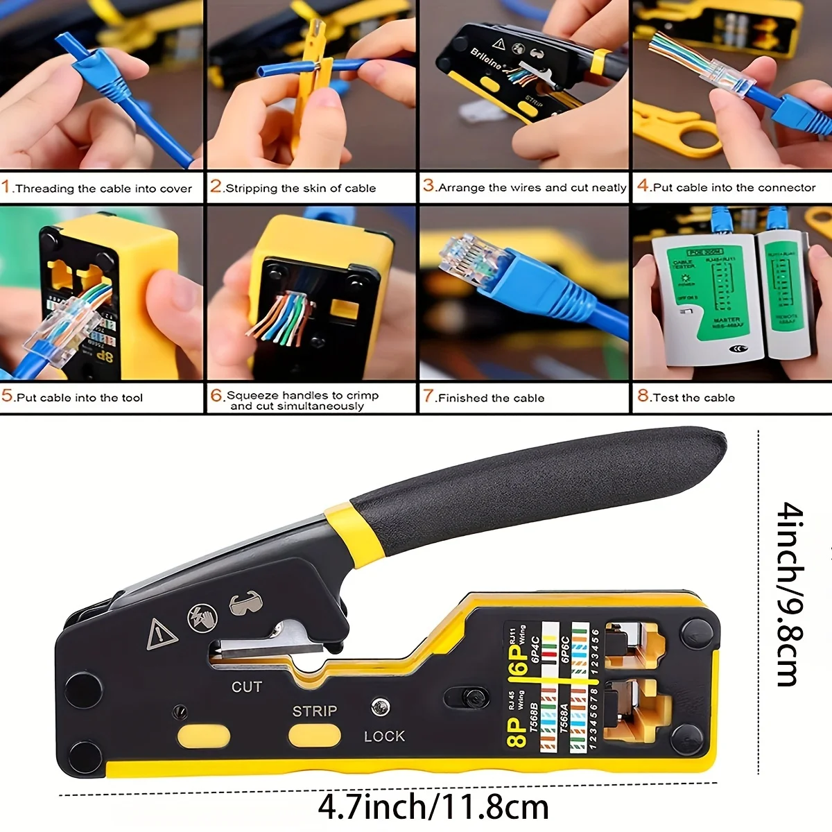 Обжимные плоскогубцы RJ45, обжимные плоскогубцы для зачистки, резак для Cat7 Cat6 Cat5e 8P8C, модульный разъем Ethernet, универсальный инструмент для проводов