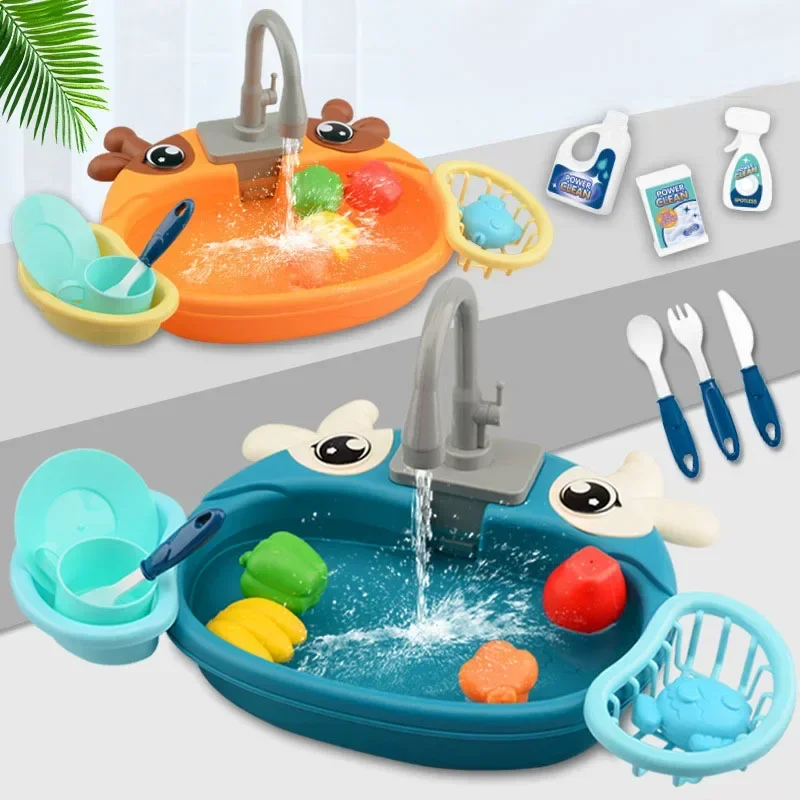 Children's Play Kitchen Toys Water Pretend Play House Kids Can Drain Wash Basin Sink Kids Kitchen Set Toy for Boys Girls Gifts