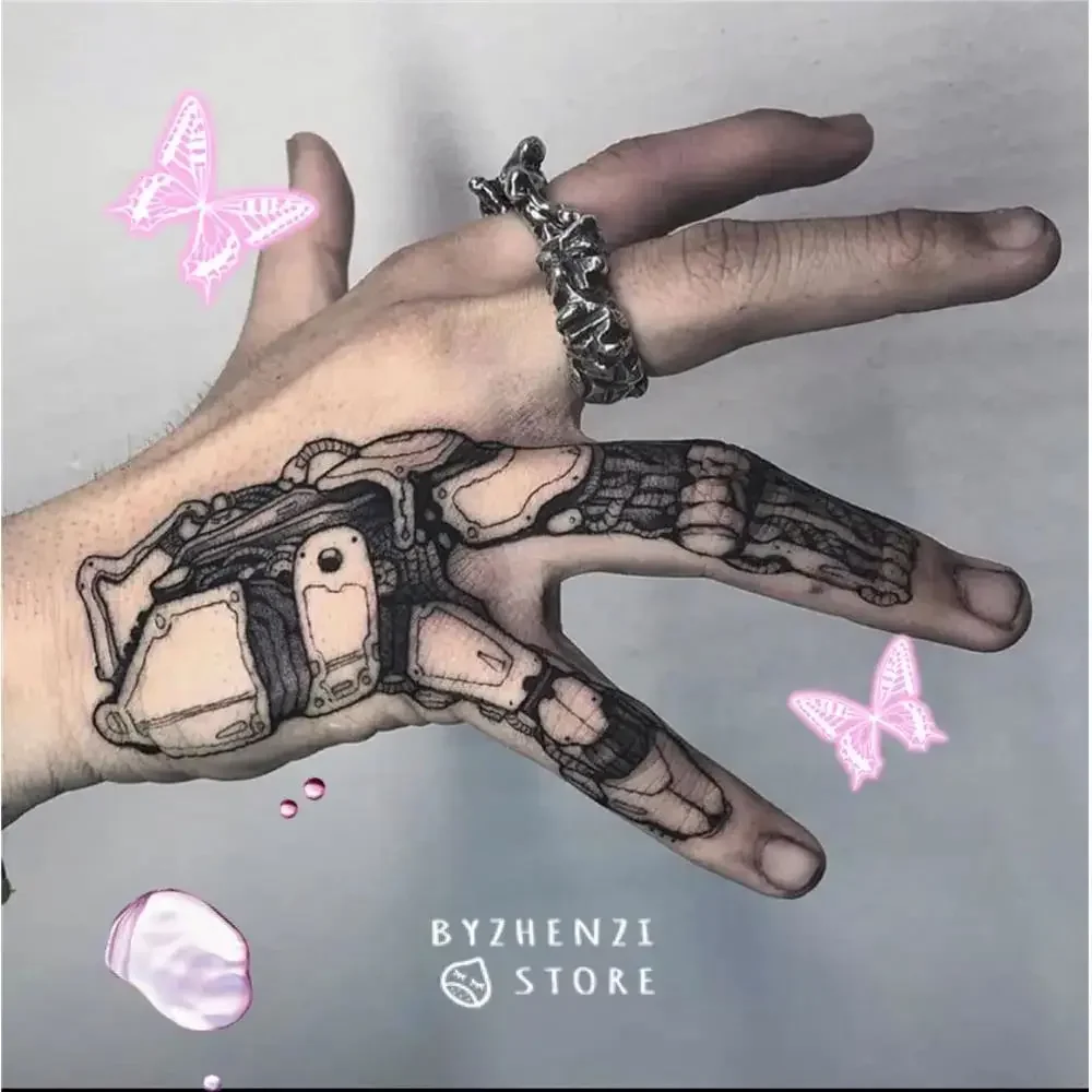 Para ziołowa naklejka na tatuaż sok wodoodporny Goth Cyberpunk fałszywy tatuaż dla mężczyzn kobiet ręka palec mechaniczny trwały tatuaż artystyczny