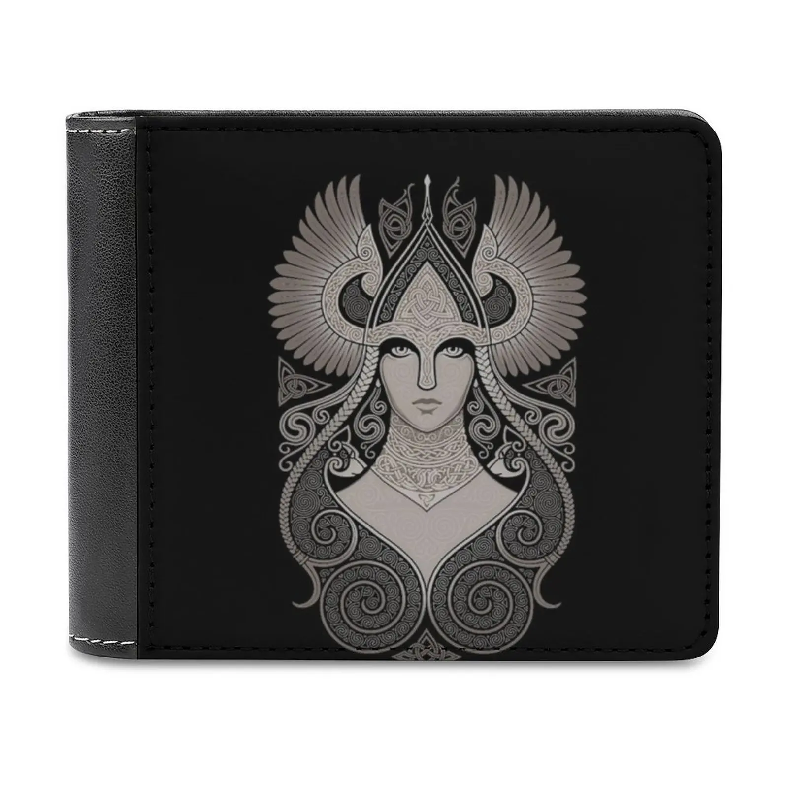 

Кожаный кошелек Freyja, мужской классический черный кошелек, держатель для кредитных карт, модный мужской кошелек, фриджа Викинги, девочка с орнаментом валькири