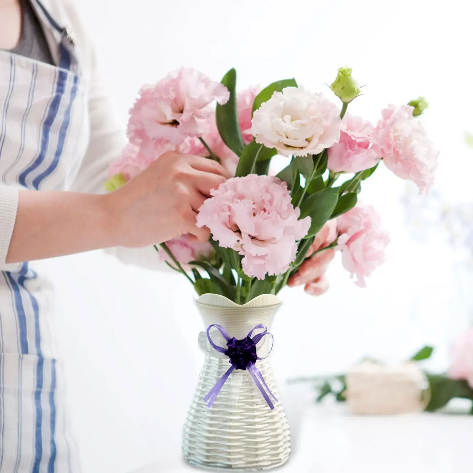 Plastic Rattan Vase Home Decor Basket Flowers Pot Rattan Basket Wedding Table Decor Flower Vase Wedding Vase