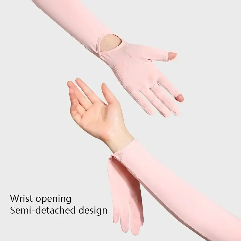 Sun Protection Gloves Women's Long Ice Silk Sleeve Cover Summer Outdoor Cycling Driving Anti-UV Touchscreen Finger cover Sleeves