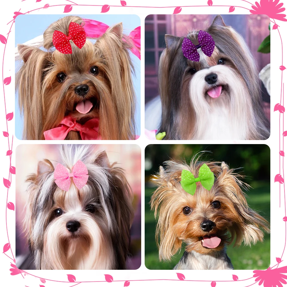 50PCS Pet Hair Accessories Lace Dog Bows With Rubber Bands Handmade Cute Cat Bows Yorkshire Puppy Bowknots Pet Supplies For Dogs 6