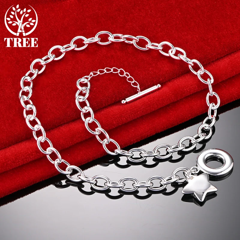 

ALITREE 925 Sterling Silver Star Chain Necklaces For Woman Party Wedding Engagement Fashion Charm Jewelry Lady Birthday Gifts