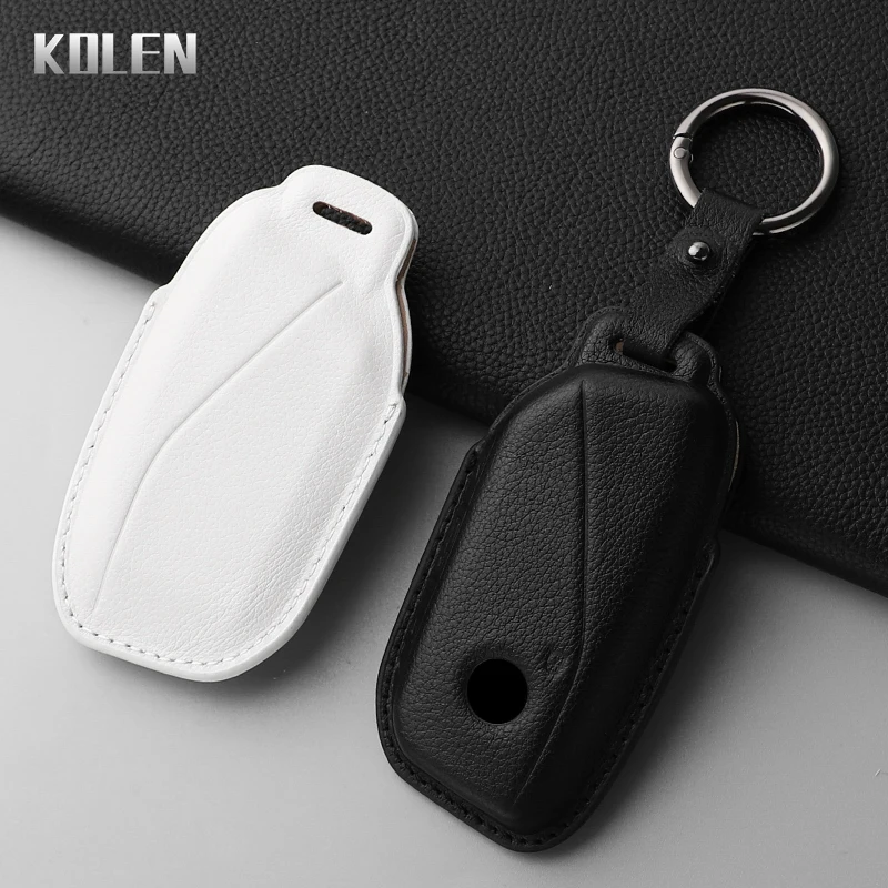Premium Leather Car Key Case Cover - Elegant Keychain Fob Accessory
