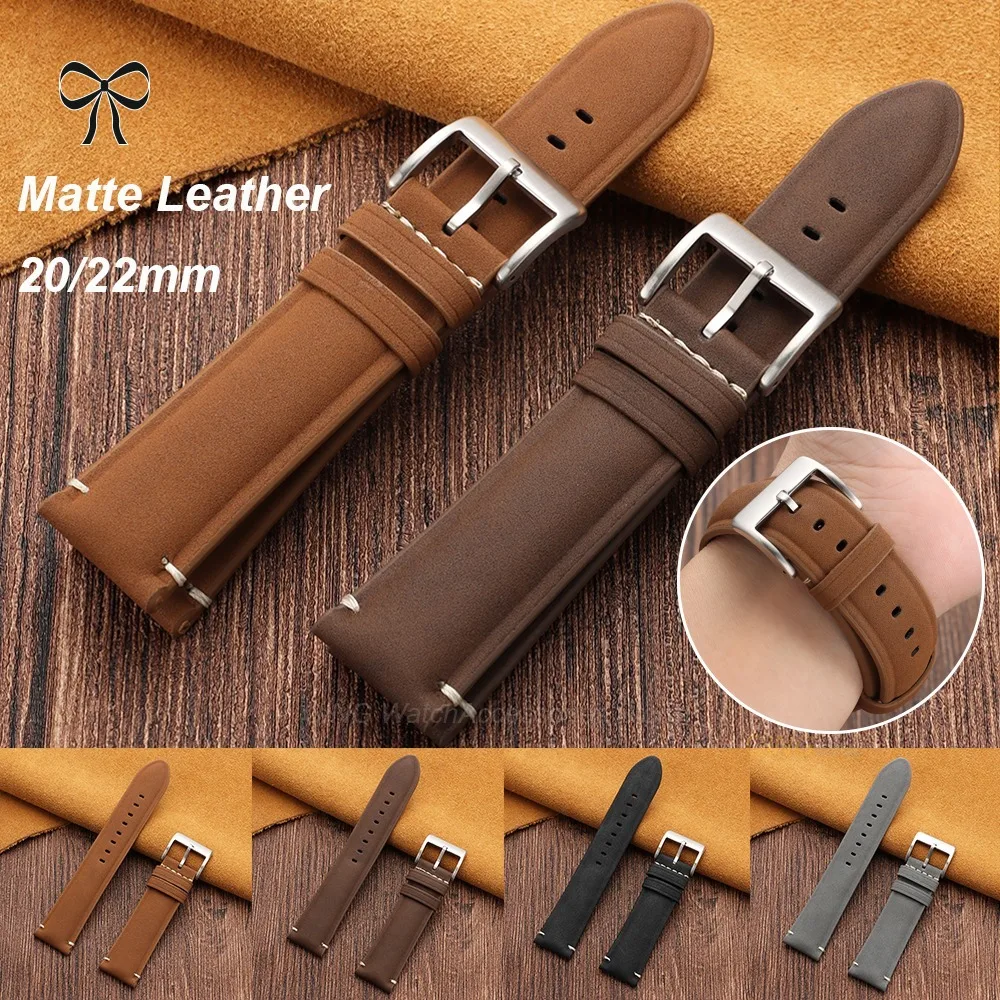 Vintage Brown Leather Watch Strap, Matte Finish, 20mm or 22mm - Unisex Cowhide Universal Bracelet