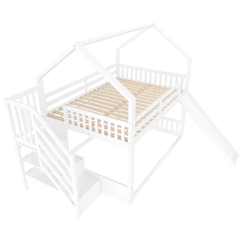 140x200cm Etagenbett mit Stauraumtreppe und Rutsche, Kinderbett mit Geländer, für Kinder und Jugendliche (ohne Matratze) – Detail 9