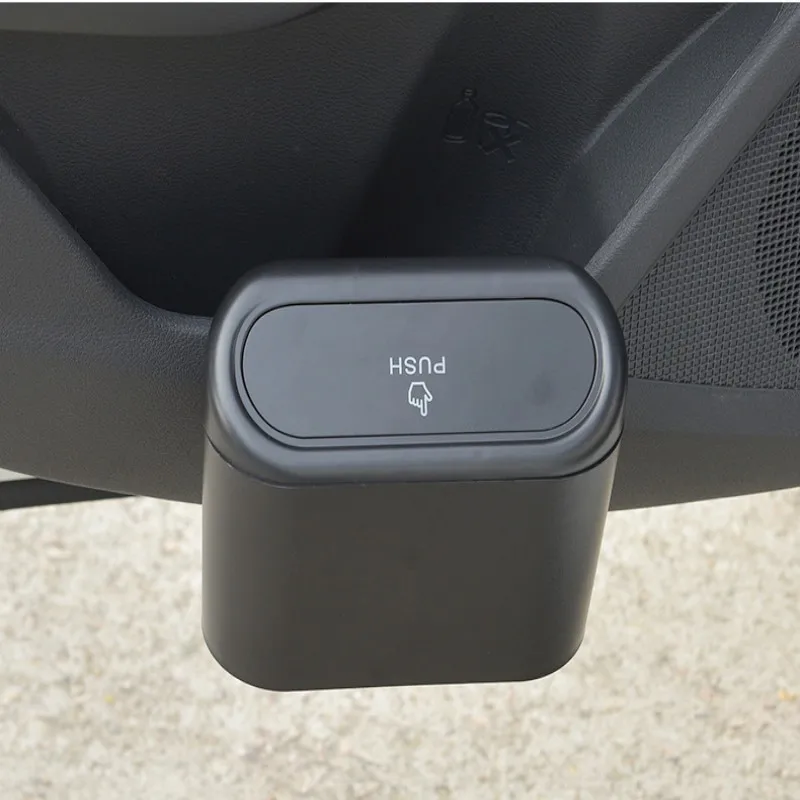 Car Trash Bin Hanging Vehicle Garbage Dust Case Storage Box Black Abs Square Pressing Type Trash Can Auto Interior Accessories