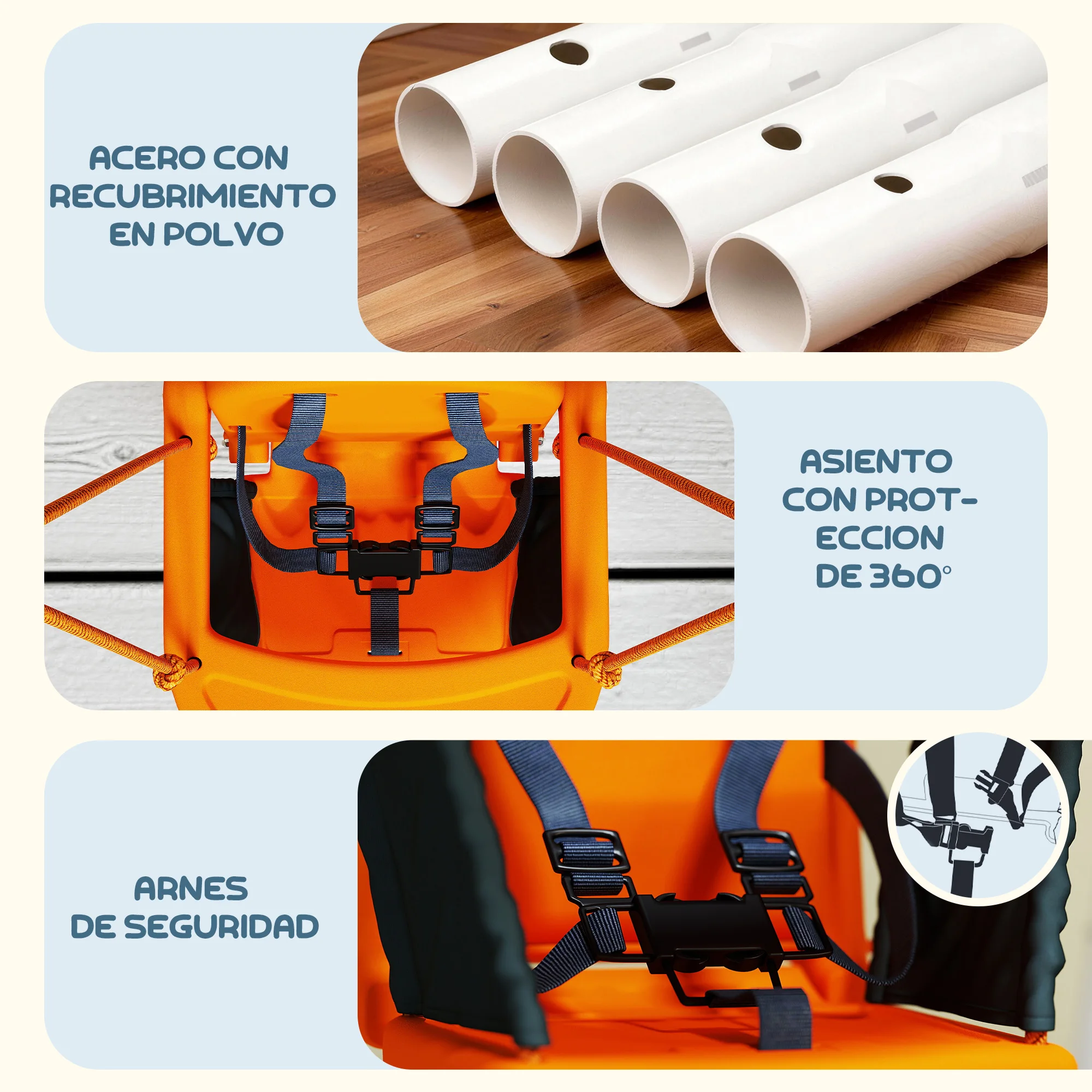 thumbnail: 3-in-1 Babyschommel Voor Binnen & Buiten - Opvouwbare Metalen Schommel Met Verstelbaar Touw, Veilig Voor Kinderen 12-36 Maanden