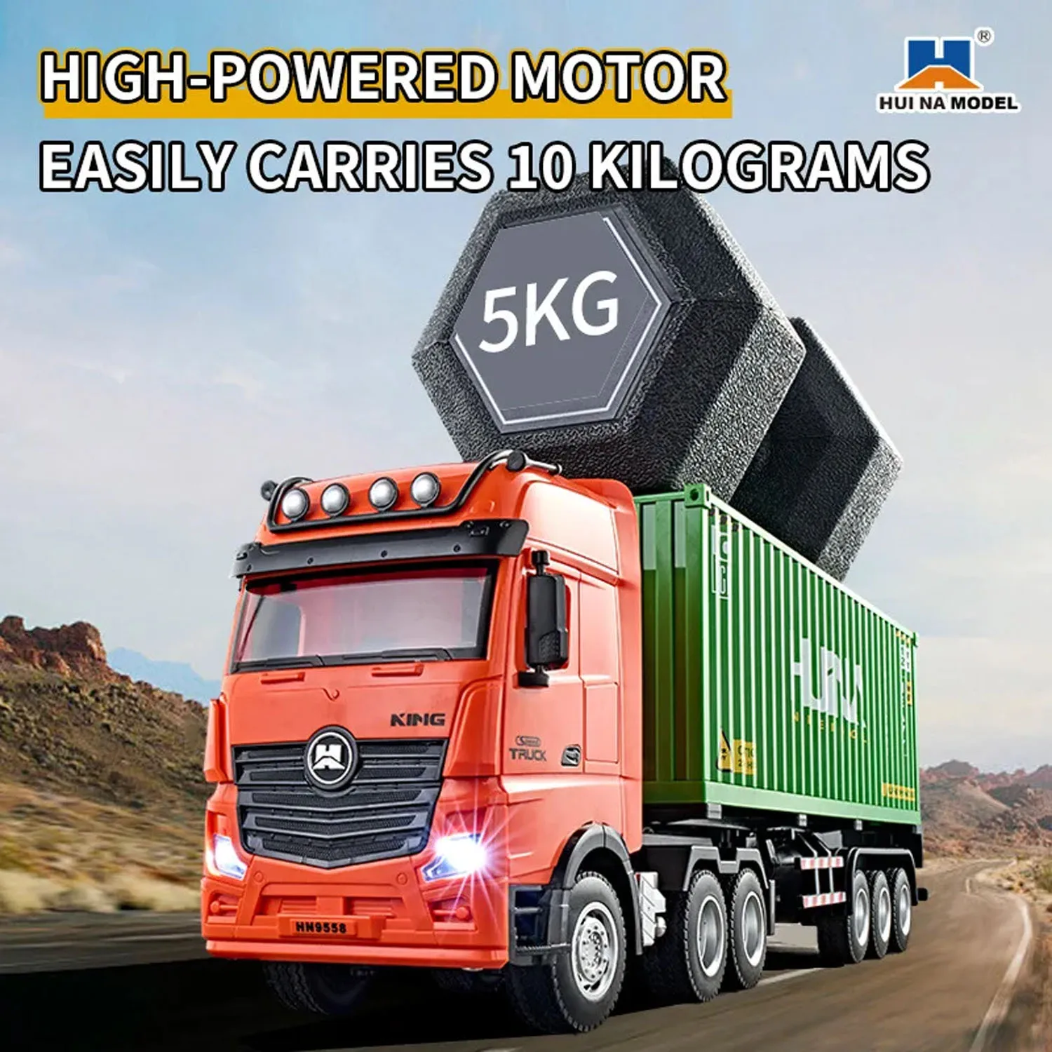HUINA Plastic 1317 1/18 Scale 2.4G RC Tractor Car Container Trailer Truck with Battery 9CH Assembled Radio Remote Control Cars 4