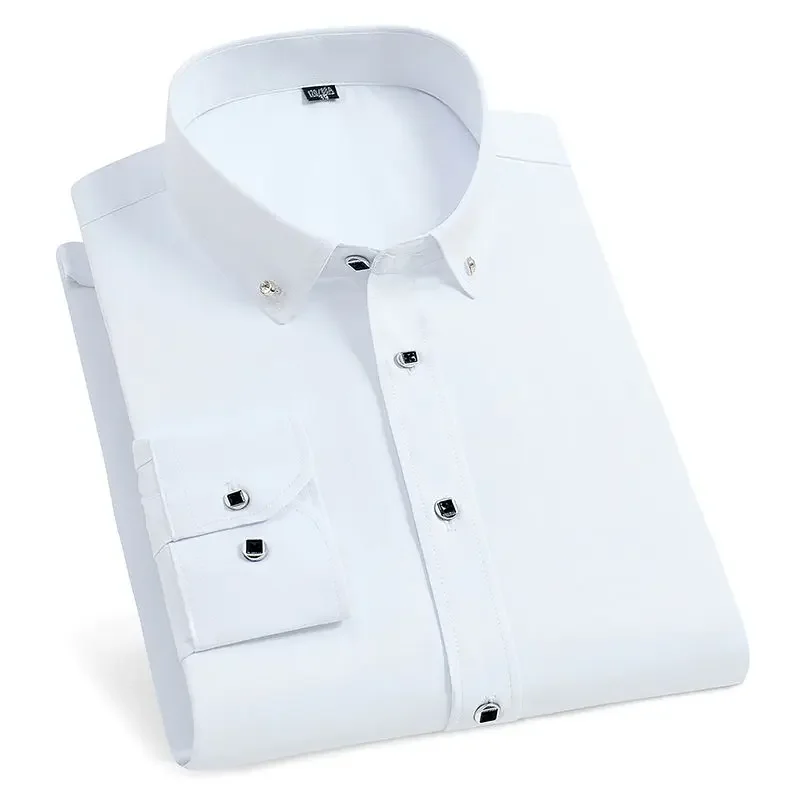 

New Men's Long Sleeve Shirt Men French Cufflinks Shirt Casual Male Brand Solid Color White Blue Navy Slim Fit Cuff Dress Shirts