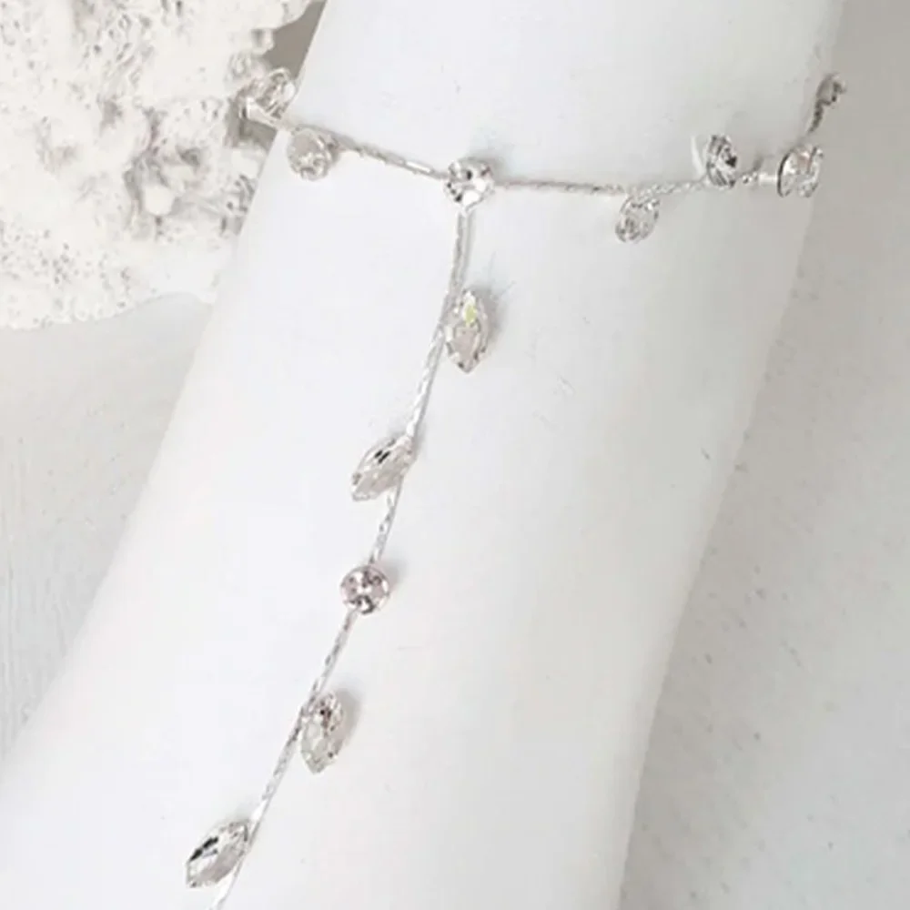 Boho Leaf Bridal Crystal Anklet Bracelet Toe Ankle Chain For Women Rhinestone Foot Chain Summer Sandal Leg Wedding Jewelry Ankle Chains Silver Anklet Bracelet Beads Anklet Fashion Accessories Cubic Zirconia Anklet Toe Foot Bracelet