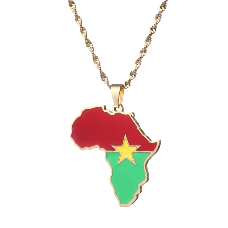 Africa Burkina Faso Map Flag Pendant Necklace Gold Color Stainless Steel African Jewelry Gift 5