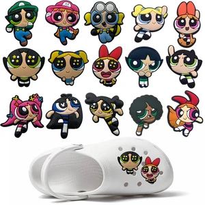 Hot Toys Shoe Charms Cartoon Anime The Powerpuff Girl Shoes Accessories Buckle Decorations Fit Bracelets Children Gifts