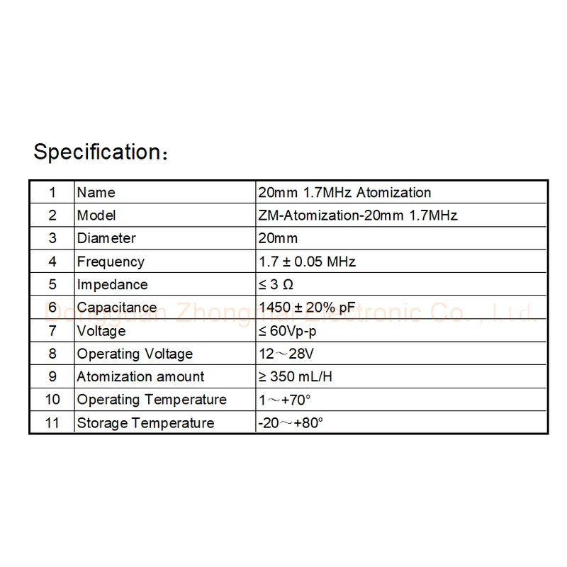20mm 1.7MHz Ultrasonic Atomization Piece for Ultrasonic Atomizer ultrasonic atomizer driver