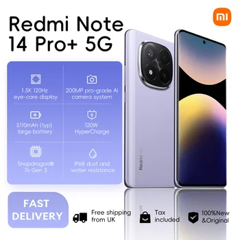 Xiaomi Redmi Note 14 Pro+ 5G 8+256GB 200MP Al Camera 5110mAh 120W Charge Snapdragon 7s Gen3 120Hz 6.67" AMOLED Display IP68 NFC