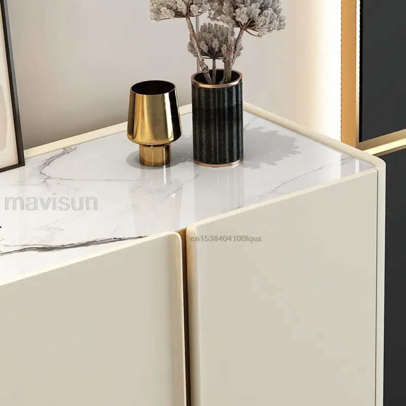 White High-end Marble Kitchen Sideboard Dining Room Storage Dresser Stainless Steel Leg 1.6m Household Kitchen Furniture