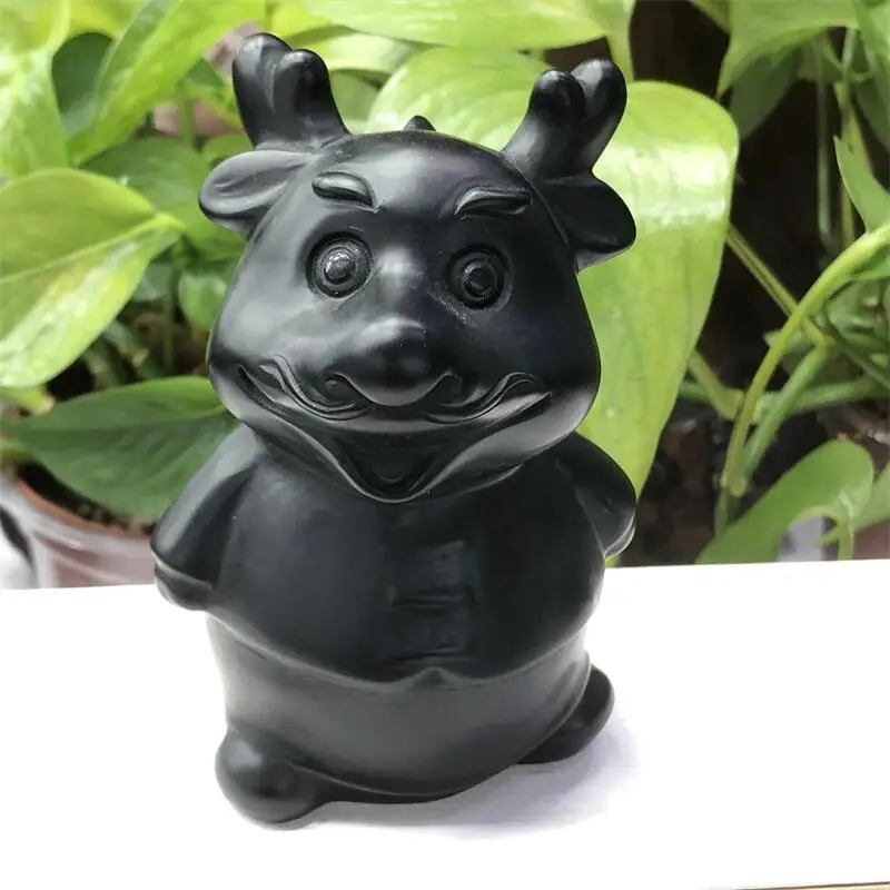 

Природный Черный обсидиановый мультяшный Дракон Резной орнамент Рейки Исцеление медитация фэн-шуй благосостояние счастливая статуя домашний декор