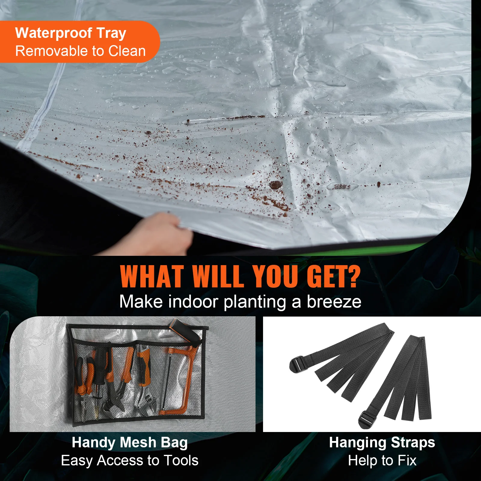 SucceBuy 10x10 Grow Tent High Reflective 600D-2000D Mylar Hydroponic Growing Tent Observation Window Tool Bag for Plants Grow
