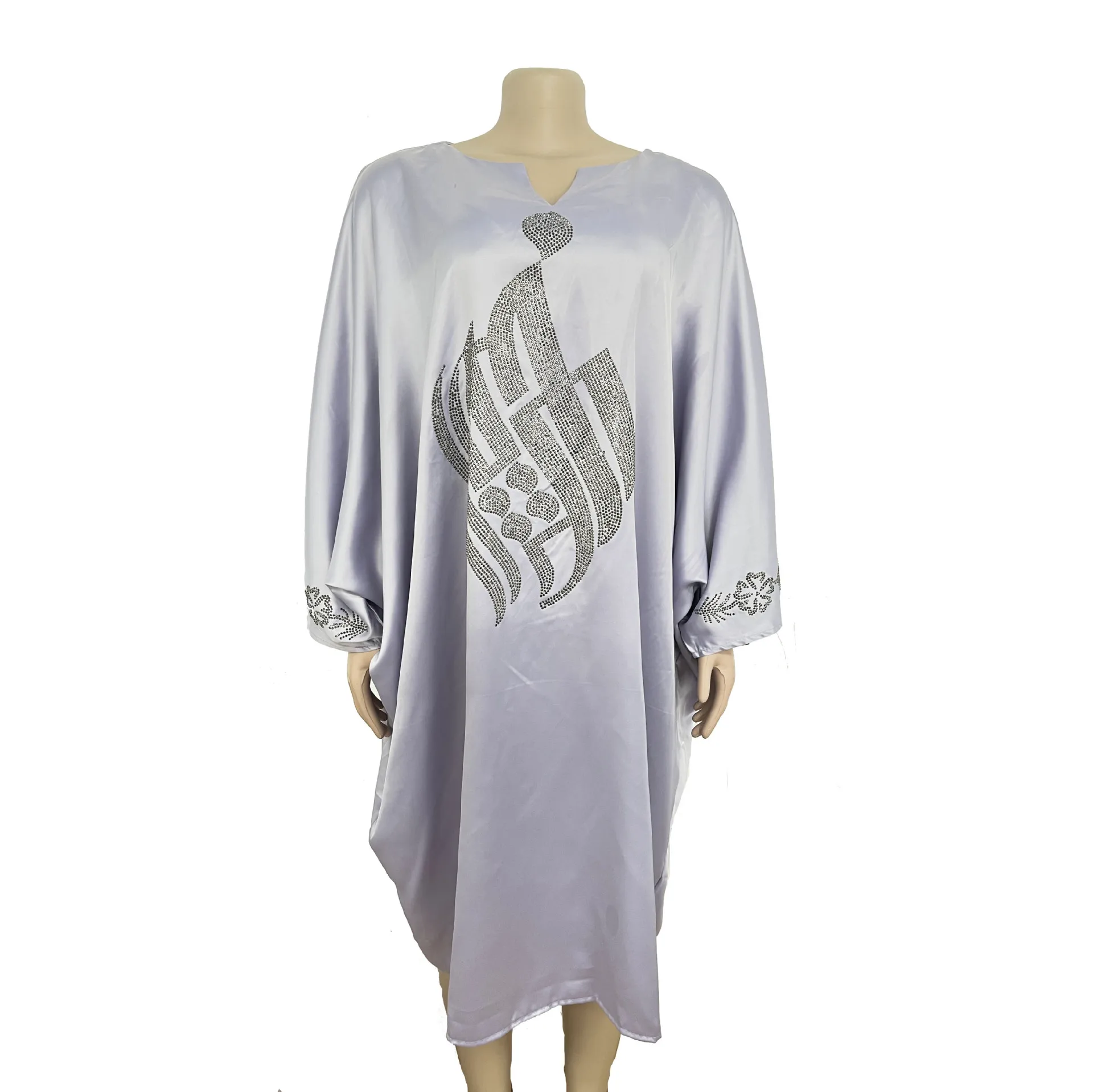 2022 XL-4XL Spring Autumn African Women V-neck Polyester Three Quarter Sleeve Knee-length Dress African Dresses for Women angelino plus size double breasted neck flexible silvery evening dress three quarter sleeve mid length v neck lycra for women