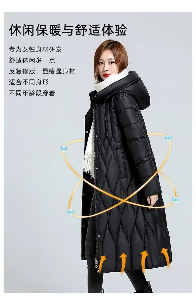New Oversized Women's Down Cotton Coat Winter Cold Warm Padded Jacket Long Female Casual Hooded Parker Cotton Clothes Black 7XL