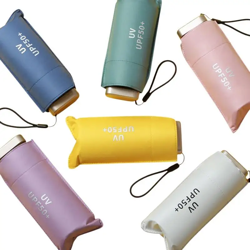 Compact Travel Mini UV Protection Capsule Umbrella - Ultra Lightweight and Portable 5-Fold Sun Shade
