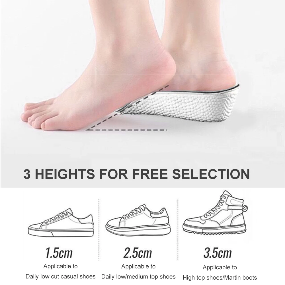 1.5-3.5cm Taller Arch Support Height Increase Insoles Light Weight Soft Elastic Lift Elastic Lifting For Men Women Shoes Pads