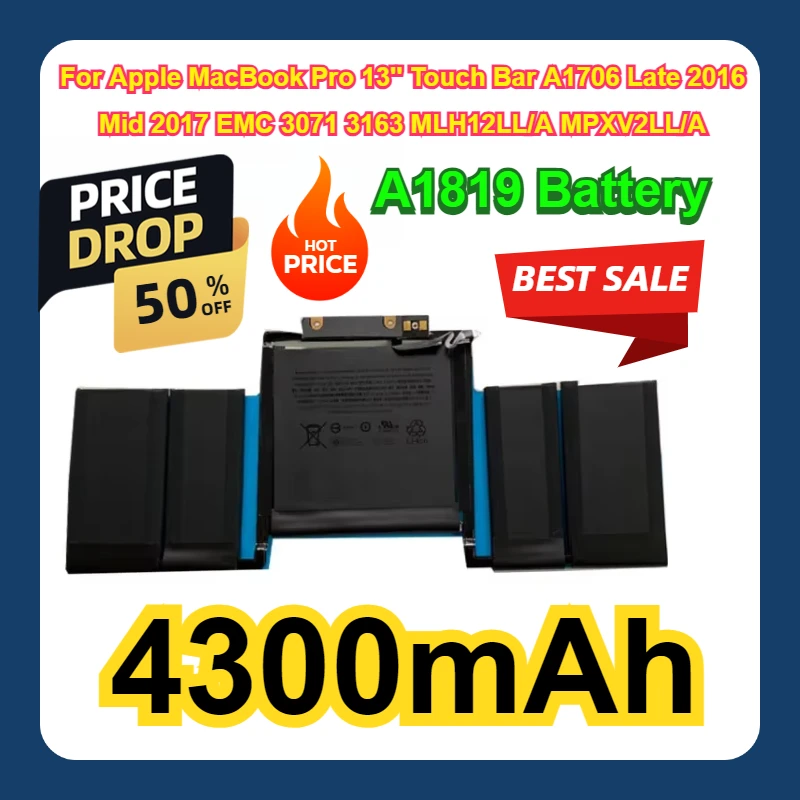 Accu geschikt voor Apple Macbook Pro 13 A1706 Retina 2016 batterij A1819