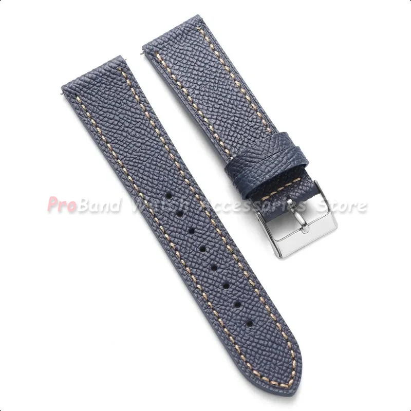Premium Calfskin Leather Watch Strap - Blue Grey Cowhide Wristband Bracelet for Men and Women, Available in Multiple Sizes