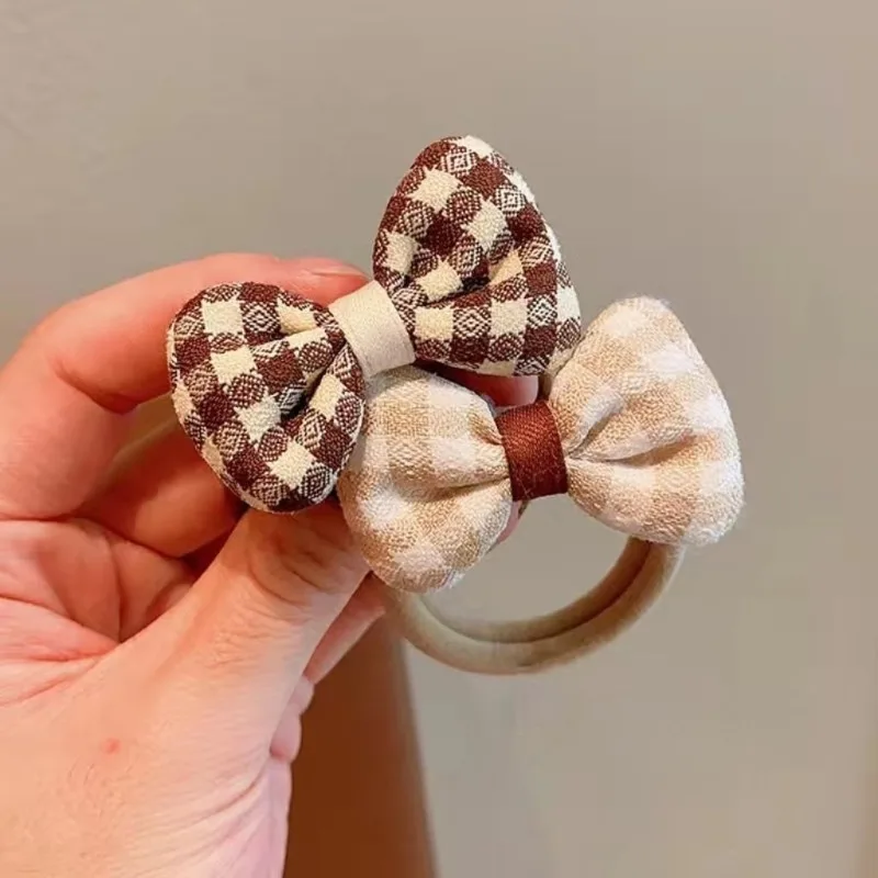 Children's Adorably Cute Latte-Coloured Floral Bow Hair Ties Highly Elastic Hair Bands for Children Headwear Accessories