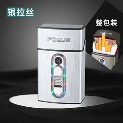 Sleek LED Flash Cigarette Case with Double Arc Lighter, Holds 20 Cigarettes (Silver brushed)