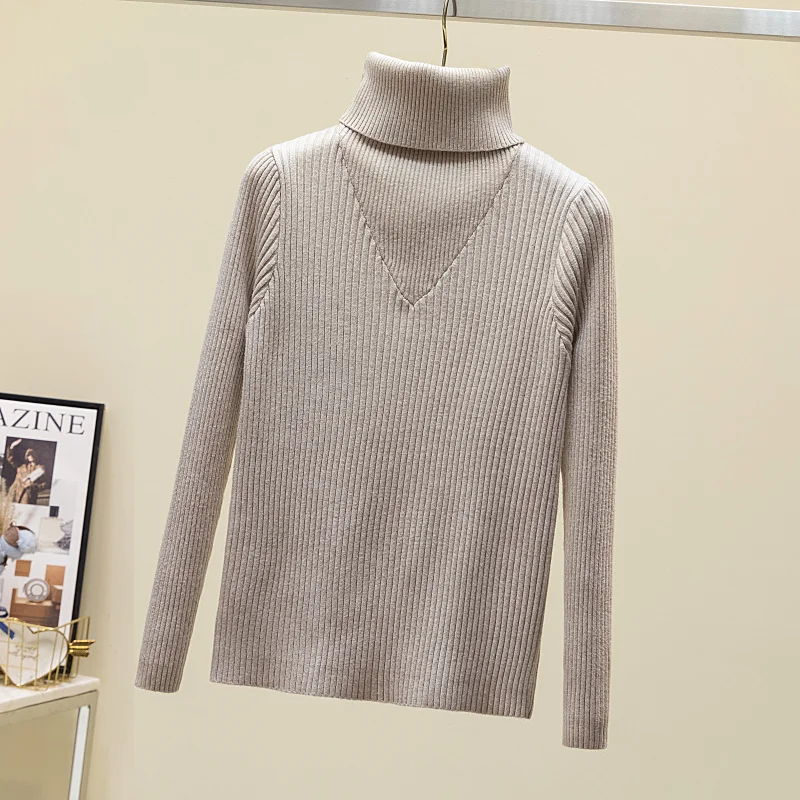 

Fashion Knitted Long Sleeve Bottom Pullover Autumn Thick Turtleneck Soft Sweater Vintage Tops Elegant Women Clothes Jumper 28748