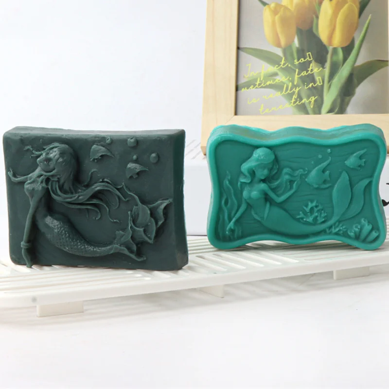 Multi Style Mermaid Silicone Soap Mold DIY Ocean Goddess Candle Resin Making Geometry Square Chocolate Mold Desk Decor Gift