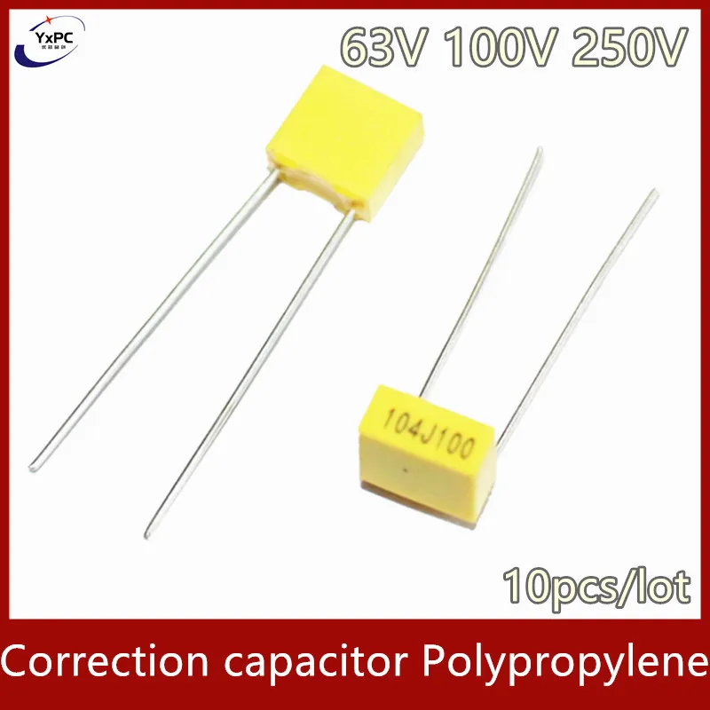 10pcs 63V 100V 250V Correction capacitor Polypropylene Safety Plastic Film 470pF 4.7nF 47nF 220nF 2.7nF 27nF 3.3nF 33nF 330nF