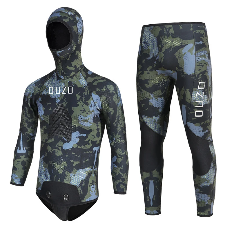 5MM / 7MM Spearfishing Wetsuit OUZO CR Open Cell Diving Suit Hooded Warm Diving Suit Scuba Camouflage Wetsuit diving suits