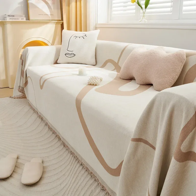 Chenille Sofa Towel Geometric Sofa Cover Anti-skid Sofa Pad All-season Universal Couch Blanket All Inclusive Cover Cloth Towel 3