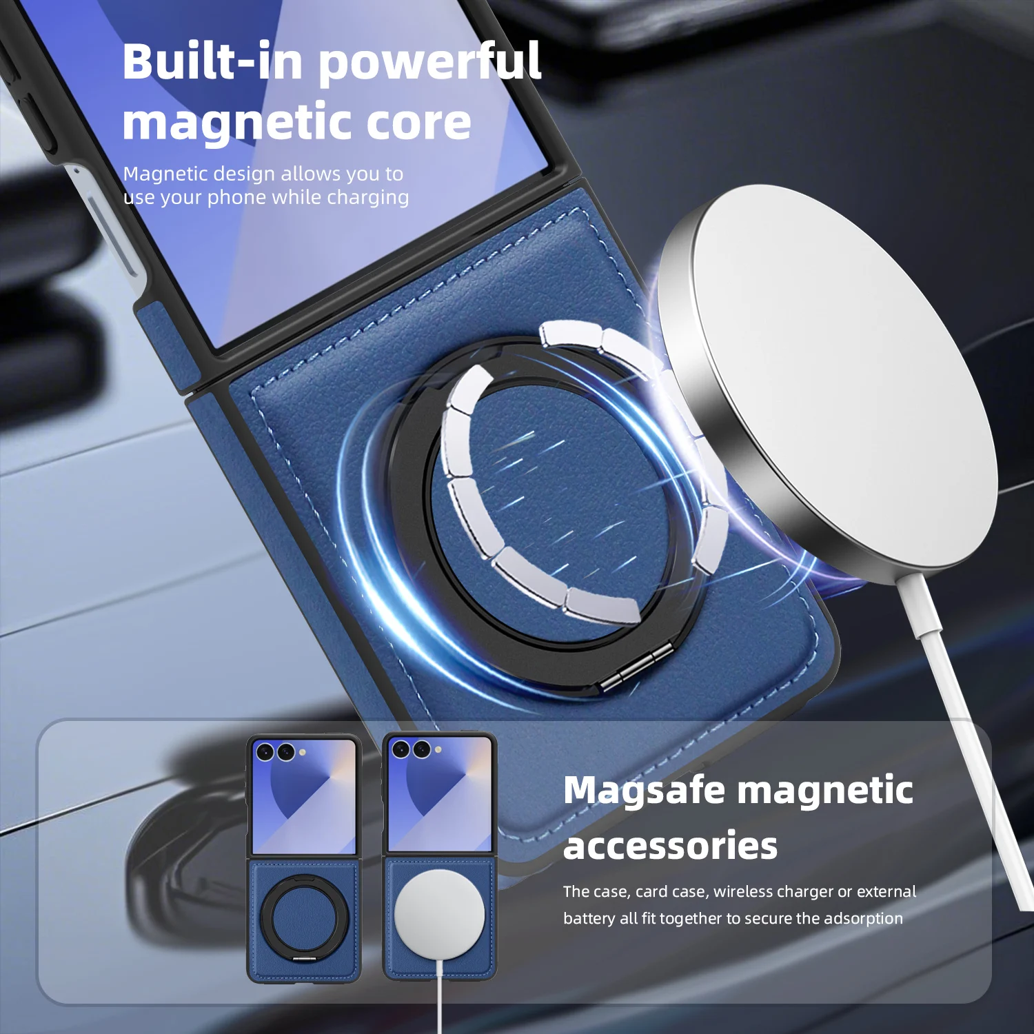 Premium PU Leather Magnetic Case with 360° Rotation Ring Stand Cover