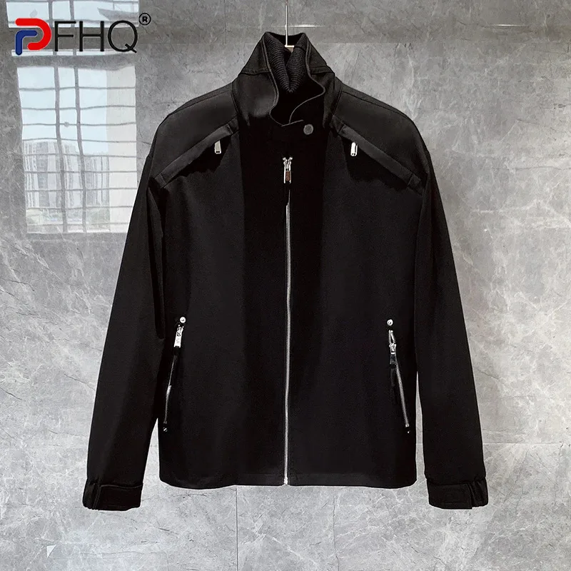 

PFHQ Standing Collar Motorcycle Charge Coat Men's Trend Handsome Safari Style Darkwear Autumn Tide Jackets Zippers Thin 21Z2369